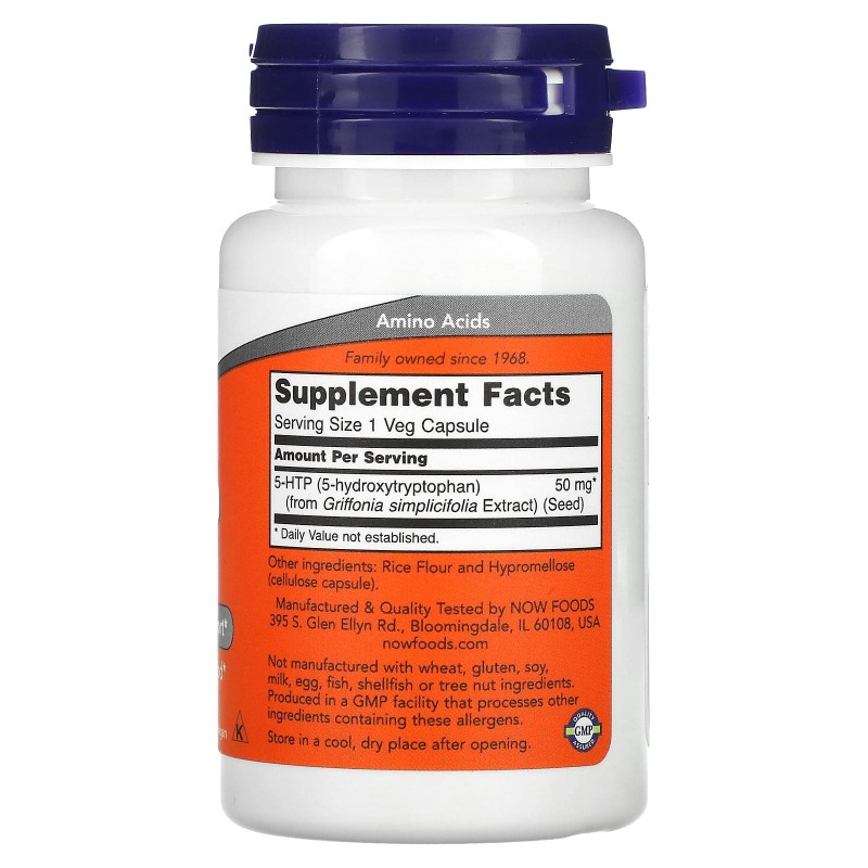 Now Foods, 5-HTP 50 мг (30 капс.), 5-гідрокситриптофан, триптофан ...